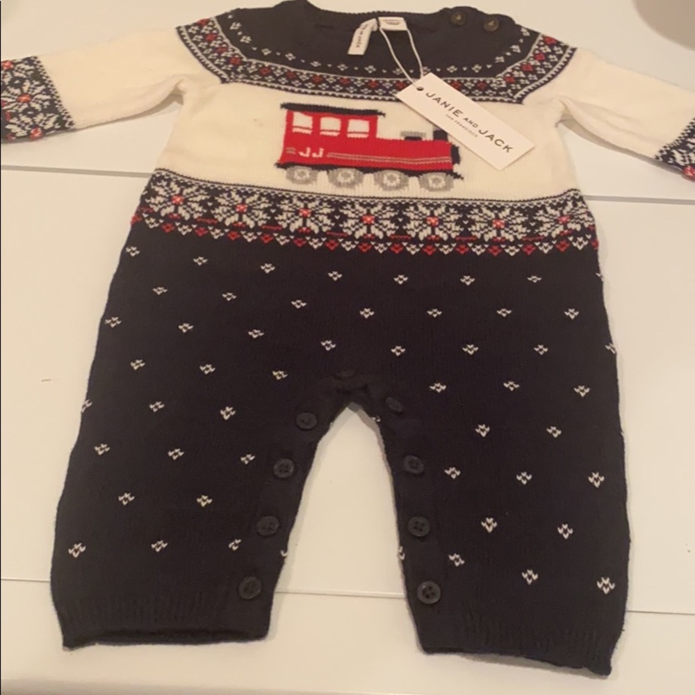 Janie and jack train sweater pants romper